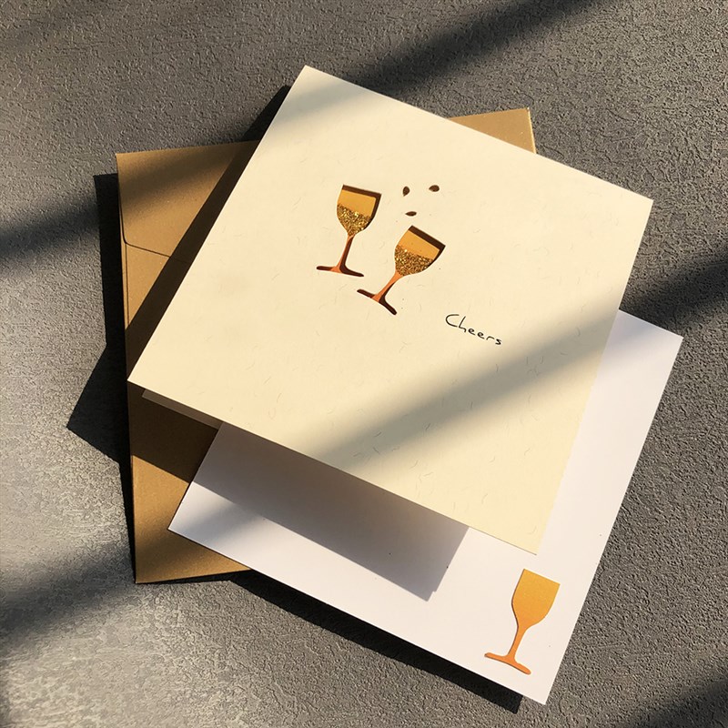 镂空米金祝福卡 爱情友情祝福庆生生日鼓励庆祝手工定 制贺卡卡片