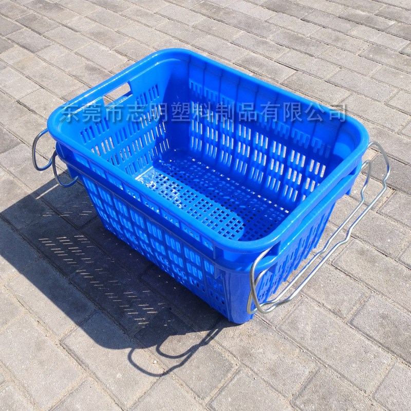 蓝色塑料周转筐长方形加厚带铁耳塑胶框子大号蔬菜水果框箩筐