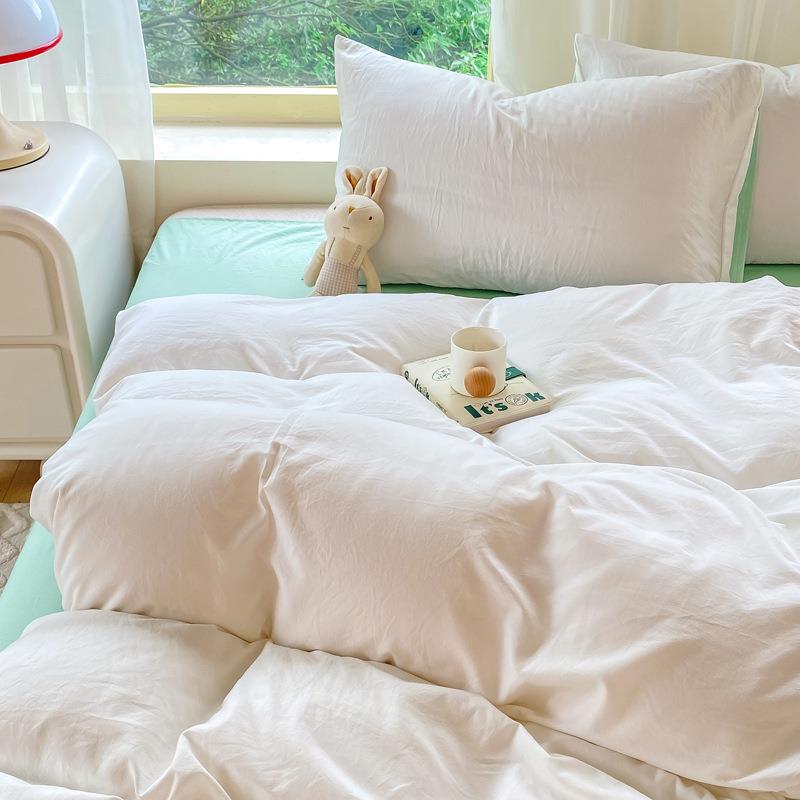 PF652件A水洗棉纯色双四拼套不褪类色不起球枕套被套床单宿舍三件