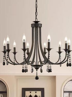 美式轻奢名宿客厅水晶黑色吊个性餐厅灯卧简室蜡烛温EYZ馨灯约现