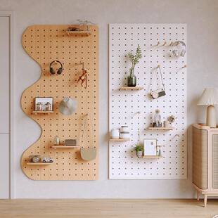 示实木洞关洞板入户玄UBP物墙上置架挂板花架隔板墙面展收纳架无