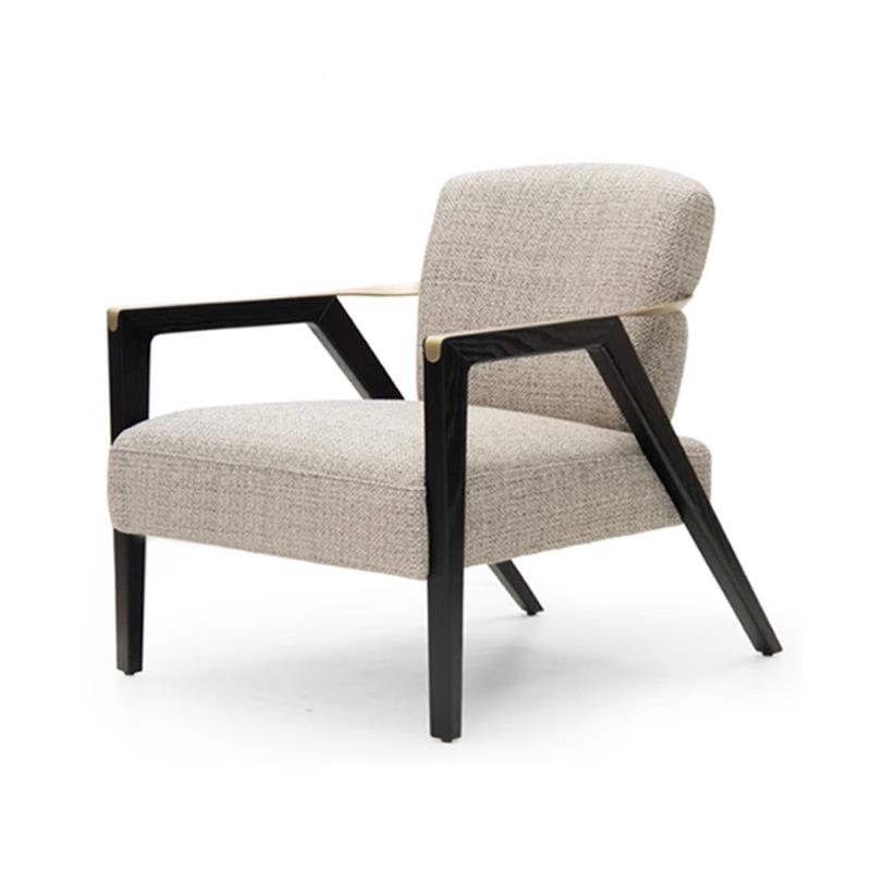 中轻实木简约皮艺单人沙椅设计396师新式款售楼处阳台洽谈休闲发