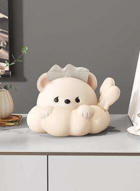 油创意熊纸巾盒摆件客厅餐桌玄酒AWI柜风家居饰关品餐巾纸抽盒奶