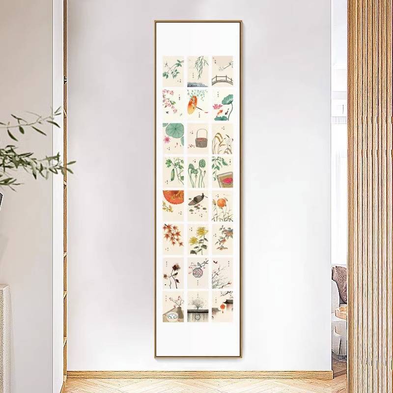 新中式24二十四节气卧室装饰画横餐厅挂画民宿日式原木风床头壁画图片