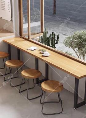 靠A234窄合餐桌椅组靠窗矮吧台桌工业风便利店小墙吃店酒吧桌长条