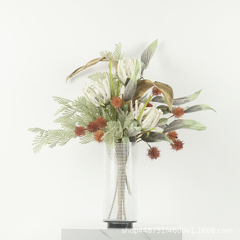 现代轻奢家居条纹玻璃花器花器装插品饰酒店仿真花房摆件样板UEV