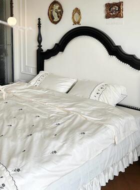 美实式代复古木床黑色床1.8m双人床软包1.5m现114简约法床式主卧