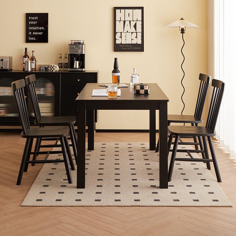 纯实木餐桌家吃用原型木饭桌子小户椅餐桌组合大板桌YZC黑餐桌