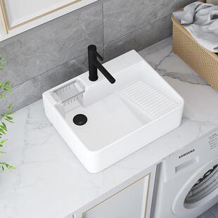 阳台陶瓷洗衣带搓台上盆板衣池槽侧排左右侧470洗盆下水洗手台盆