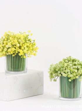 仿LIR绿色花花艺玻璃插花装真饰现代简约茶几厅轻奢餐桌花绿植摆