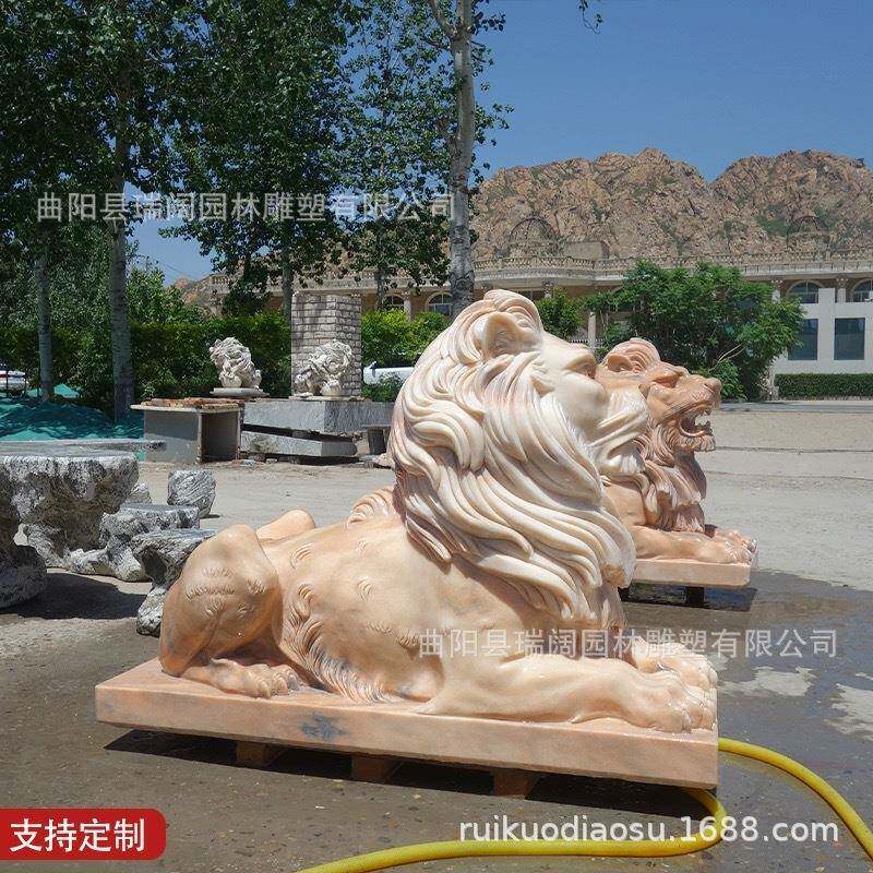 石981理雕狮玉子大石欧式石蹲狮子一对式狮子汉白爬狮雕塑门口摆