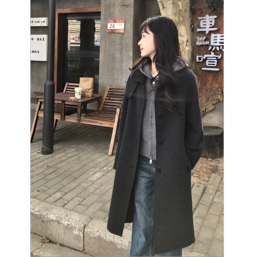 经典复古英伦风优雅百搭单排扣手工羊毛大衣5506