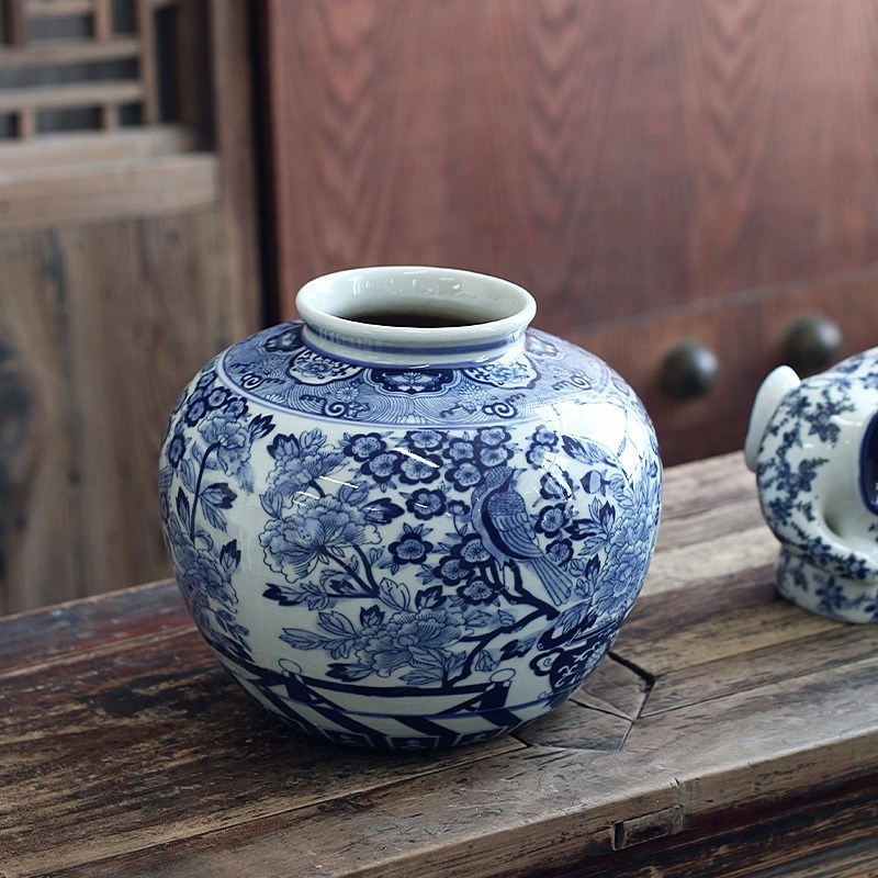 喜上眉梢青花瓷陶瓷花瓶摆件新中式客厅玄关插花装饰瓷器梅瓶