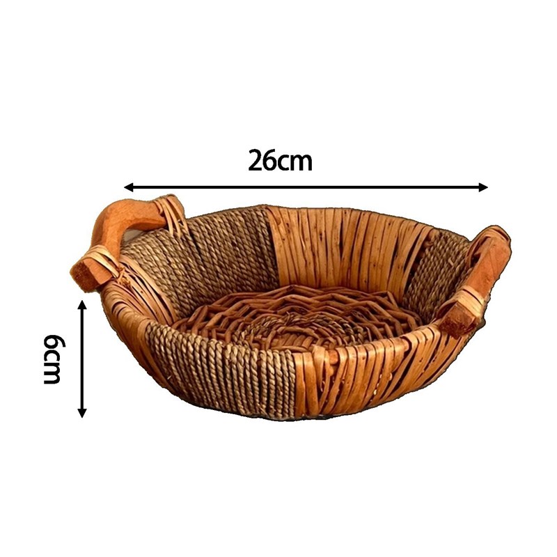 柳编圆形收纳盘水果篮圆形食物烘培面包托盘陈列展示篮子桌面收纳