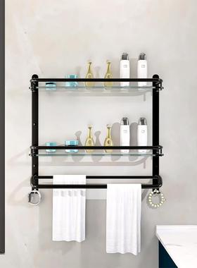 生卫间毛巾架置物架一太空铝浴室毛巾架62244厕所体手洗间钢化玻