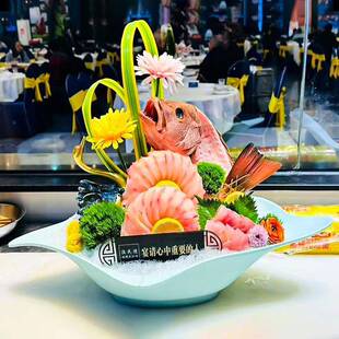 密胺海姿造三文鱼刺身海干鲜冰盘石斑鲜鱼鲜菌展示冰盘RSR肥牛盘