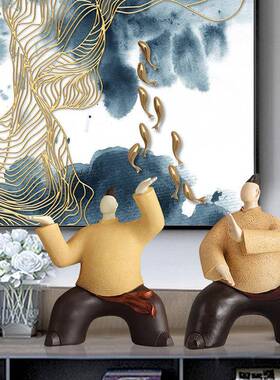 新式功夫太极人像工家居客厅电柜玄关酒柜树脂中艺品装饰品BYX831