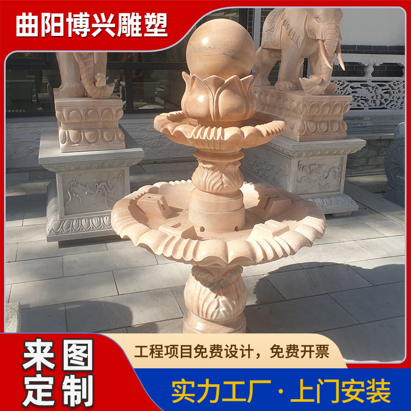 晚霞红大理石雕水转球喷泉