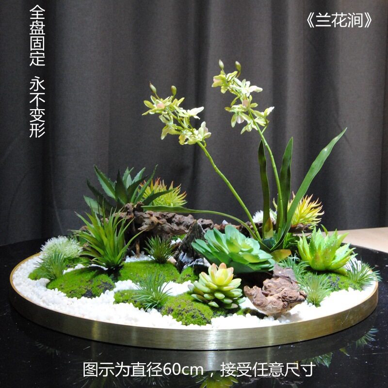 金缀酒店餐厅大圆桌餐桌花中间旋转轻奢新中式装饰微景观花盘摆件