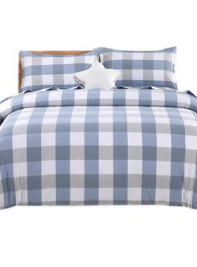 1VP棉R山纯F7655SJH棉老粗布套四件100全东棉特厚格子麻床单被套