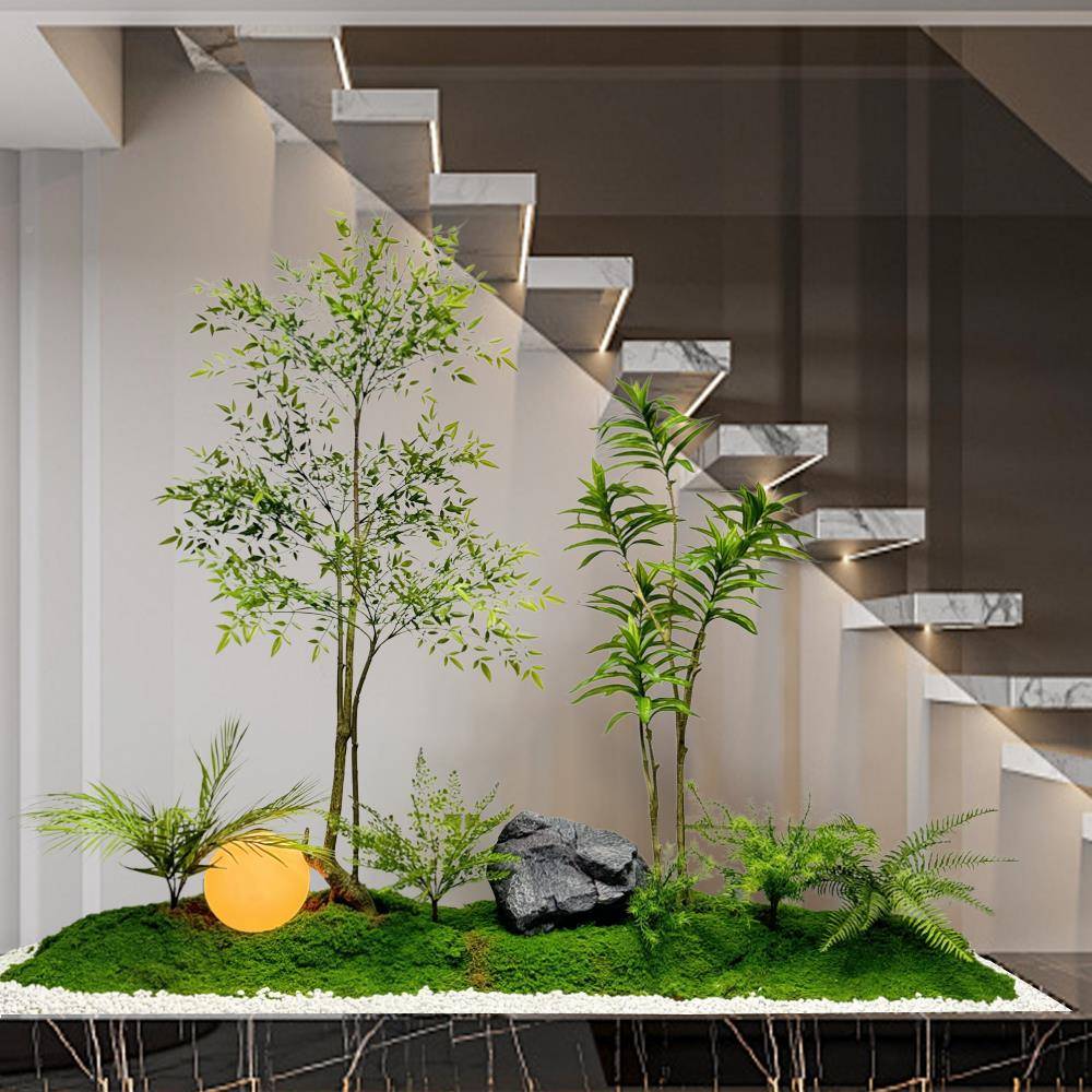 物仿真植造景百合南天竹盆景室内植假绿景观橱窗餐厅楼梯下竹XNS