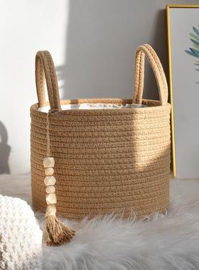 绳洗衣篮编织黄绳脏衣服篮衣篮大号洗棉衣房玩麻具收纳盒储OQD物