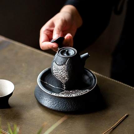 式黑陶残瓷云壶承干托泡台储水壶垫盘茶具BYX0119配件用品日简易