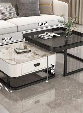 方形岩板茶几轻奢极简厅约大理石用创意几玻璃家AJK客现代茶桌小