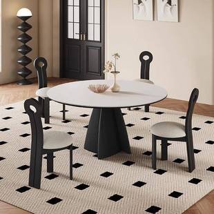 意式 极简圆形实木餐桌户型带现代简约656中小盘古风岩板圆桌转家