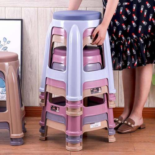 圆凳用加凳厚椅防滑客厅餐桌塑料子985熟胶家简约板凳高凳子可叠