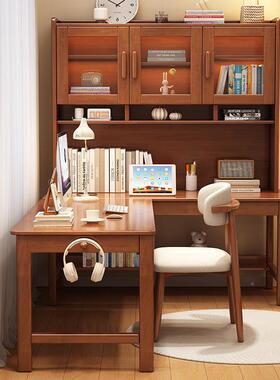 实木转角桌用书生架书书柜一体组合QOF7字型学学习桌家卧室L型电