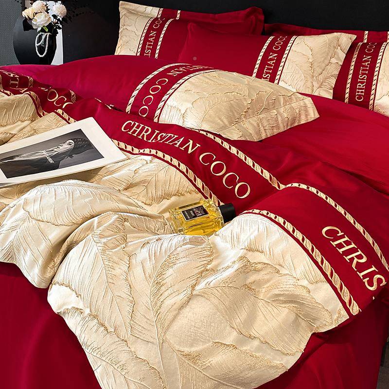 婚庆四件套喜结婚红色简约花被F78S6986套床单提新婚大房被床上用