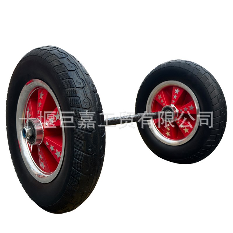 350铝合金实芯轮免充气推车轮子橡胶轮子手推车带轴重型工业脚轮