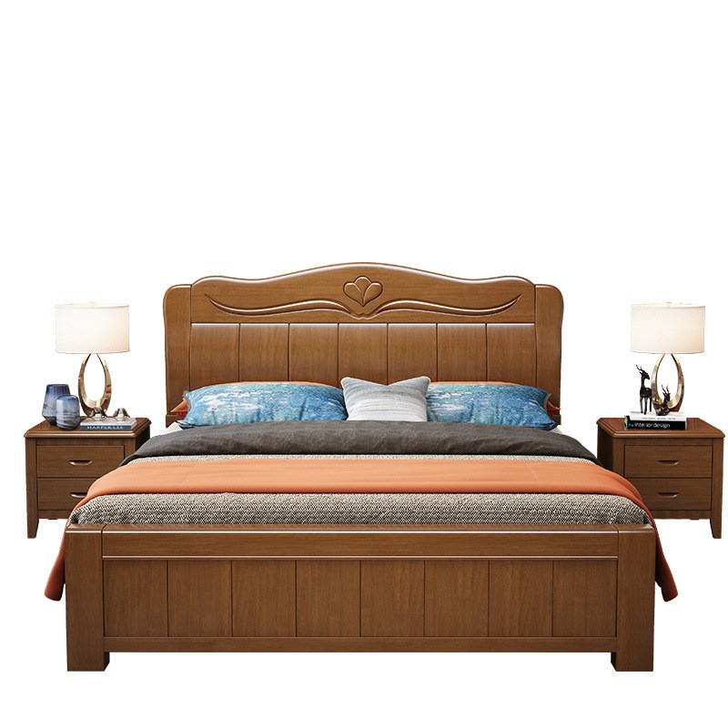 实木床1.8米双人床老人现代中式高箱带抽屉储物床1.5米橡木床主卧