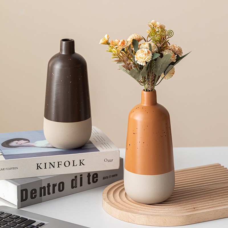 莫狄森创意双色喷点细口陶瓷花瓶高级感家居桌面装饰摆件