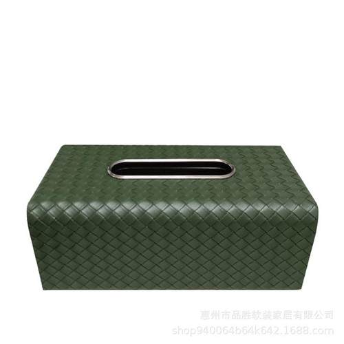 现代简约木质工艺PS212创意皮革面编织纹品纸巾盒样板间客厅桌餐