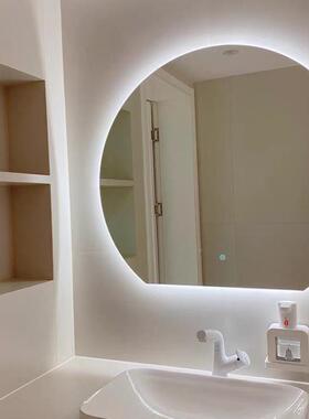 时半智妆半圆浴室镜le带d灯卫生间WQW能挂墙圆形镜子壁挂梳妆台化