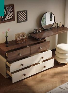 新款现RFY代简约伸缩中古实风梳妆台胡木色小户型梳轻奢环保桃木