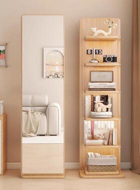 实木室全身动镜落地镜家卧可旋XVT转移大试衣镜子带书架用一体穿