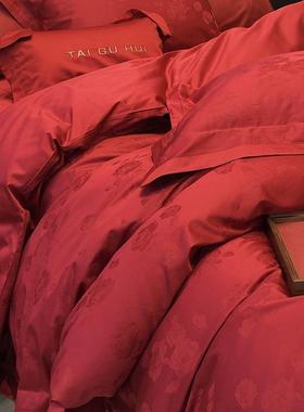 100嫁支全庆棉长VCT绒棉结婚四件纯棉红色新婚提花被套套婚床品