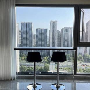 现桌代简实木约吧台亚ITH克力透明悬浮靠墙阳台酒椅吧休闲高脚桌