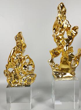 现代简几约创意太件OCZ湖石水设晶底座摆桌面茶书架书柜软装摆饰