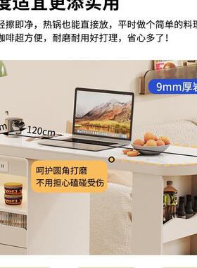 奶油风吧台缩桌家用可34678伸客厅岩板餐体物边柜隔断一靠墙小户