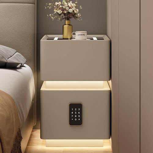 实木床悬浮智床头柜多功能卧室储物柜家收纳柜74558岩板无线能充