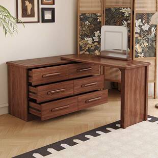 北美风黑胡桃木约简梳妆台妆卧室现代化妆桌收纳柜一体化GKE台床