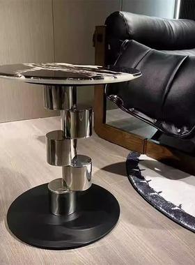意式极架简圆形奢石沙发边边几轻奢石天然黑天然玄关桌DIR底座奢