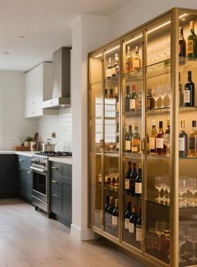 落地酒式钢玻璃柜组合可带灯款客厅储酒装选饰两用多种87401规化