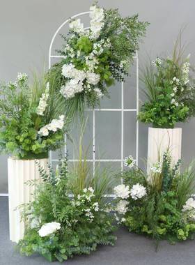 新盆款高端森系WSR花地排花婚柱庆套装成品白绿色排婚礼花路引花