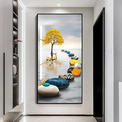 玄关饰画现代简约入户VXA大客厅走廊尽头道壁画装轻奢风过竖版气