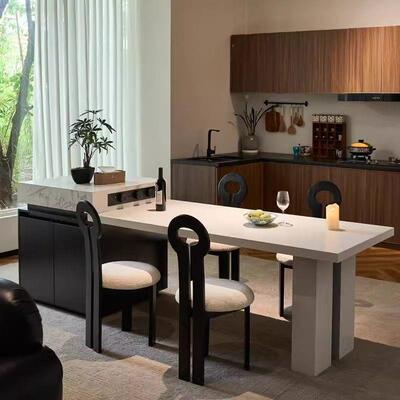 式意简约白色岩板岛台桌一体小户中型家用多985功能可餐伸缩厨房